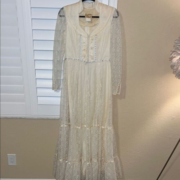 Gunne Sax Dresses & Skirts - Vintage Gunne Sax Cream Tiered Ruffled Gown with Bishop Sleeves 1970s dress